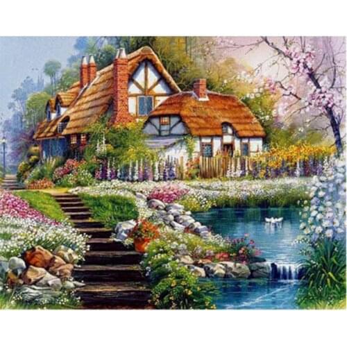 5D DIY Diamond Painting Landscape Villa House Cross Stitch Full Drill Diamond Embroidery Mosaic Picture Gift WG2127