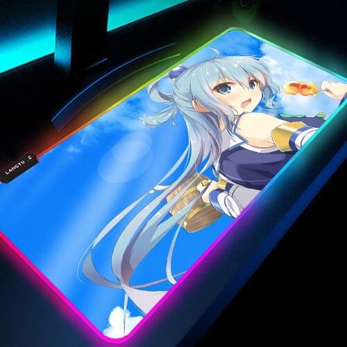 Anime Mouse Pad Konosuba Megumin Laptops Rgb Mousepad Non-slip Rubber Large Luminous Gaming Mouse Pad Colorful LED Light