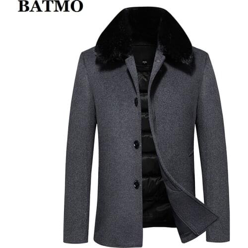 BATMO 2020 winter wool trench coat men,mens 90% white duck down wool jackets ,thicked wool coat men,plus-size M-4XL W803