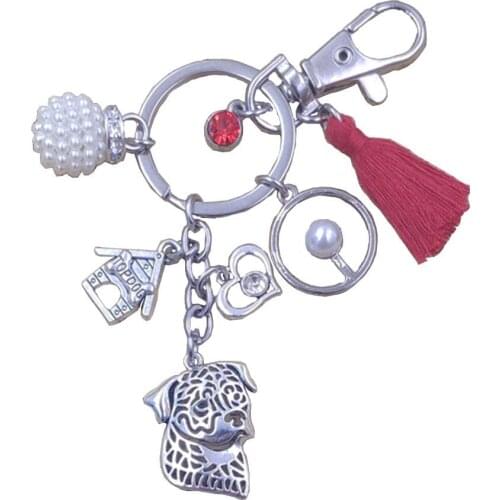 Rottweiler Dog Animal Charm Pendant Ethnic Purse Keychain Key Ring Pet Tassels Antique Silver Plated Women Men Jewelry K039-41