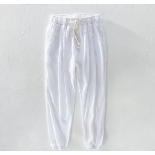 2018 New brand ankle-length pants men linen and cotton loose white trousers men 29-40 size elastic waist pants mens pantalones
