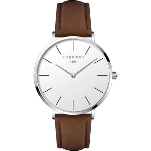 Chronos 1898 Men Women Simple Quartz Watch Case Unisex Couple Leather Watches Large Analog Face Brown Black Montre Femme