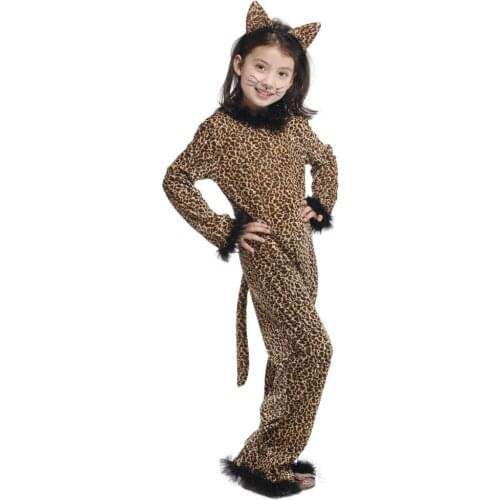 Kids Child Animal Wild Leopard Costume Cosplay for Girls Fantasia Halloween Purim Carnival Mardi Gras Party Jumpsuit