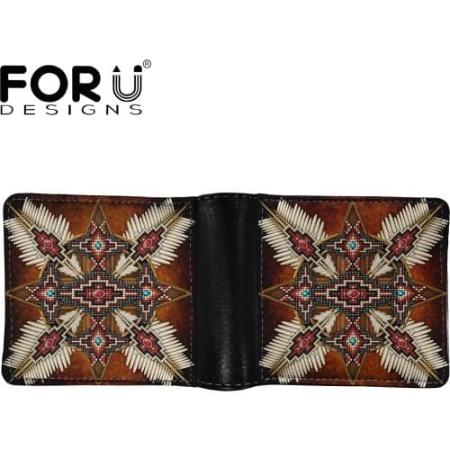 FORUDESIGNS New Style Mans Leather Wallet Card Holder Traditional Ameriaca Native Tribal Design PU Purse Money Storage Bags