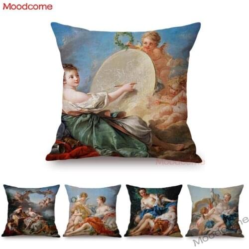 French Royal Painting Francois Boucher Ancient Greek Myth Venus Cupid Angels Floral Retro Decor Throw Pillow Case Cushion Cover