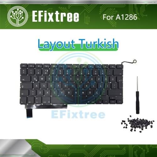 New Laptop A1286 Keyboard Turkish Layout For Macbook Pro 15'' A1286 English Keyboard+Backlight Backlit+Screws 2009-2012 Year