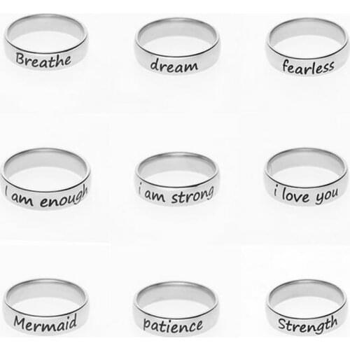 I Am Enough Stainless Steel Ring Suicide Depression Awareness Pause Ring Breathe Dream I Love Inspiration Jewelry Strength Gift