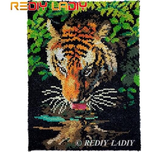 Latch Hook Kits Plush Tapestry Kits DIY Carpet Rug Thirsty Tiger Crochet Cushion Mat Needlework Thick Yarn Arts & Crafts 61*81cm