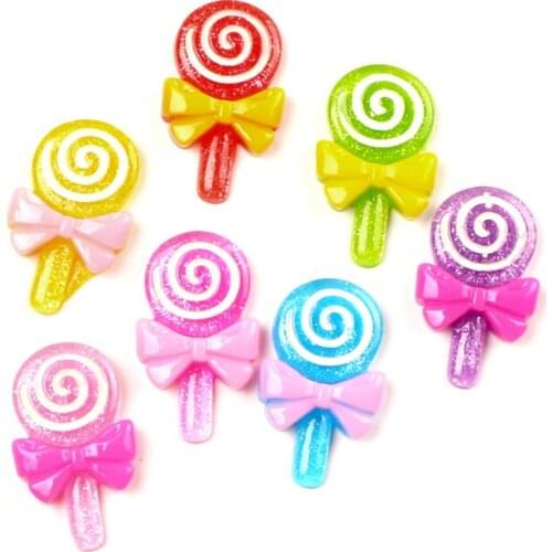LF 50Pcs Mixed Resin Lollipop Decoration Crafts Flatback Cabochon Embellishments For Scrapbooking Kawaii Cute Diy Accessories