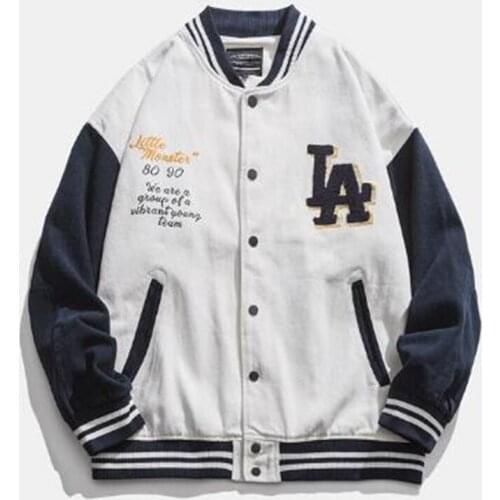 2021 Korean Version Baseball Uniform Men/Youth Stand Collar Letter Embroidery Flocking Single-Breasted Preppy Style Loose Jacket