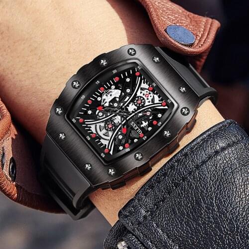 OLEVS Tonneau Quartz Watches Men Steampunk Fashion Sports Waterproof Stianless Steel Wristwatch Relogio Masculino