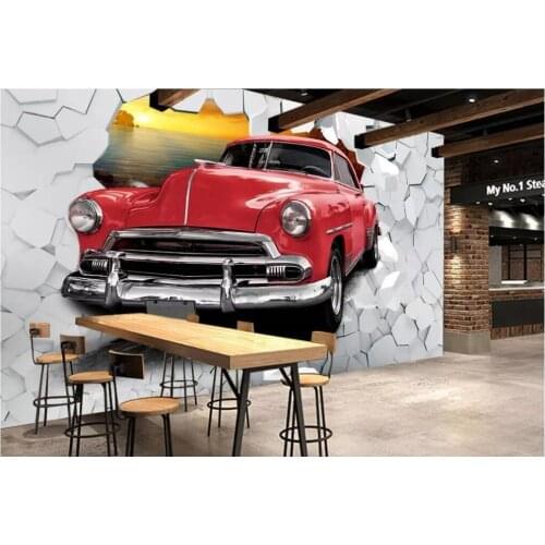 Custom mural 3d photo wallpaper Retro car brick wall background home decor living room 3d wall murals wallpaper for walls 3 d