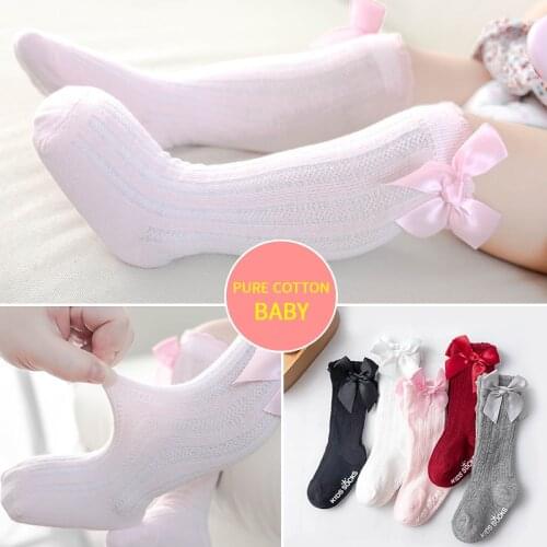 Newborn Baby Socks Spring Monochrome StripesP Cotton Children Bubble Mouth Tube Socks Baby Bow Cute Socks Non-slip Socks