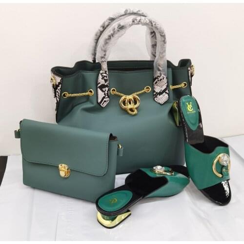 2020 New Arrival Fashion Europe USA Russia Shoes and Handbag Set Low Heels Factory Price