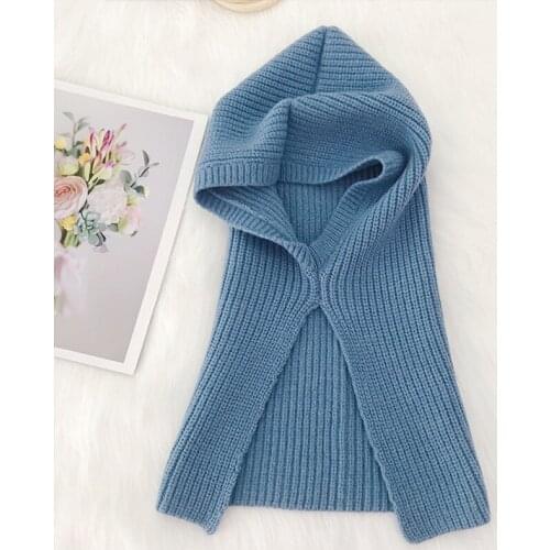 Solid Knitted Scarf Skull Hat For Unisex Warm Snood Thick Neck Collar Shawl Wraps Adjustable Windproof Dames Bufandas Mujer Cap