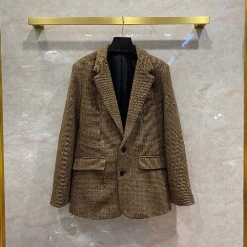 New Designer Womens High Quality 100%Wool pladi tweed coat Hot Fashion women vintage blazers jackets B588