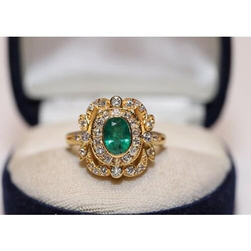 Perfect Antique Style New Made 14k Gold My Design Natural Diamond And Emerald Decorated Amazing Ring