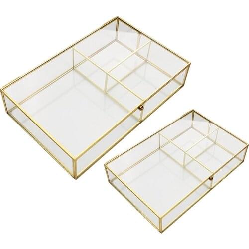 Transparent Glass Jewelry Box Jewelry Organizer Holder Tabletop Containe Makeup Organizer Dust-Proof Storage Box