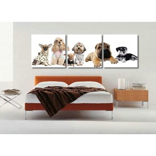 Direct factory price!Modern wall art decor 3 piece Cute Dogs Pictures printed living room wall paintings canvas No frame