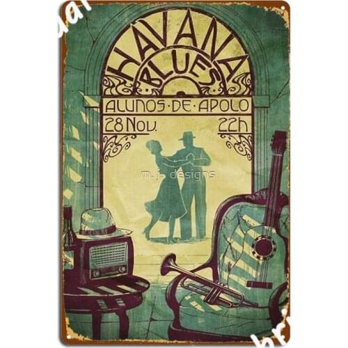 Retro Havana Blues Couple Dancing Metal Sign Club Home Cave Pub Decoration Garage Decoration Tin Sign Posters