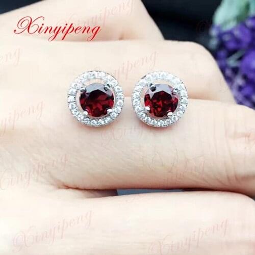 925 sterling silver with 100% natural garnet earrings female red wine Beautiful color Fine jewelry