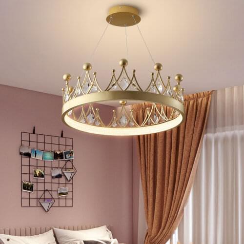 Crown series Nordic bedroom living room Crown Crystal Chandelier Light luxury Princess childrens room net red lamp