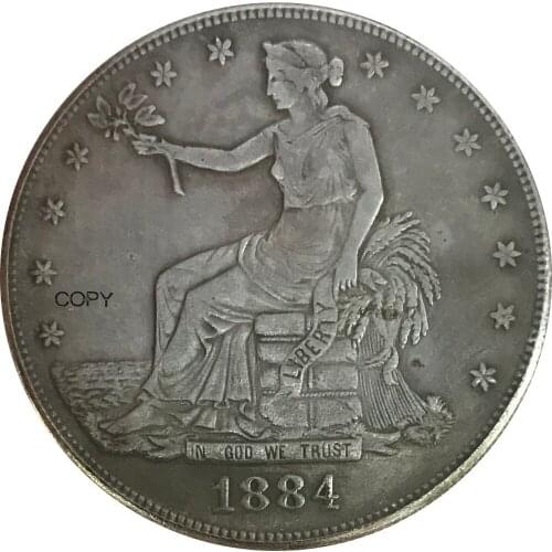 United States of America 1884 Seated Liberty 1 One Dollar Trade Dollars Cupronickel Silver Plated Copy Coins