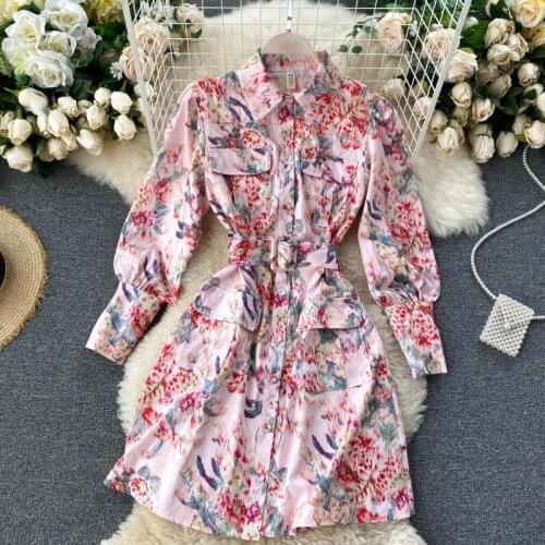 Long Sleeve Party A-Line Elegant Midi Dresses 2021 Spring Vintage High Waist b104
