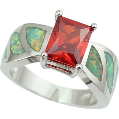 Gorgeous Synthetic Green Fire Opal Stones Square Shape Garnet Women Rings OR838