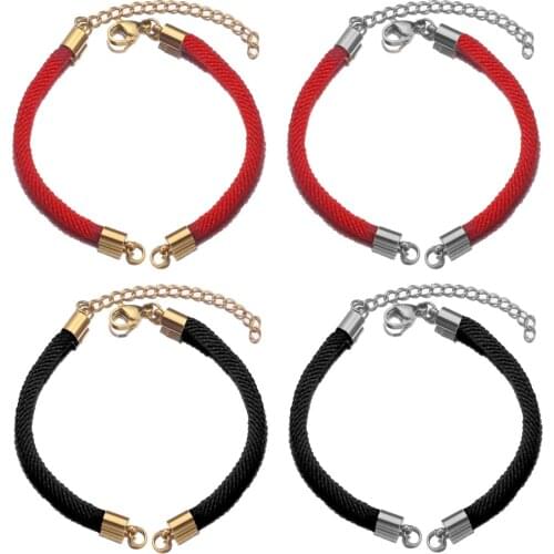2pcs Stainless Steel Black Red String Woven Rope Adjustable Link Chain for Connectors Charms Bracelets Jewelry Making Findings