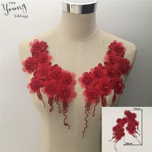 Fashion Style Embroidered Lace Neckline DIY Sewing Lace Collar Applique Decoration Ladies Clothes Accessories Red
