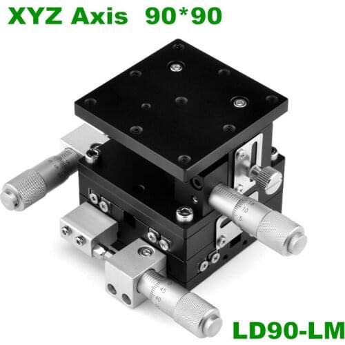 XYZ 3 Axis 90mm Linear Stage Trimming Platform Bearing Tuning Sliding Table 90*90mm XYZ90-LM,LD90-LM double cross rail