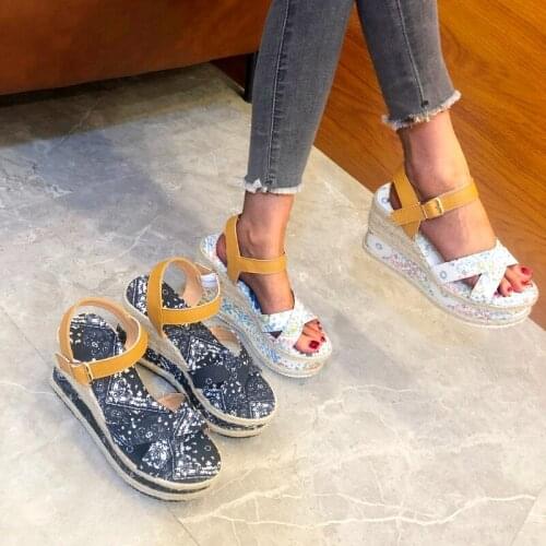 Hot Lace Leisure Women Wedges Heeled Women Shoes 2021 Summer Sandals Party Platform High Heels Shoes Woman