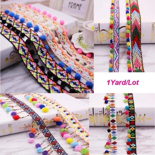 1 Yard/Lot Pom Pom tassel Ball Trim Lace Fabric Sewing Accessories DIY Craft Apparel Fringes Ribbon Sewing Material Lace