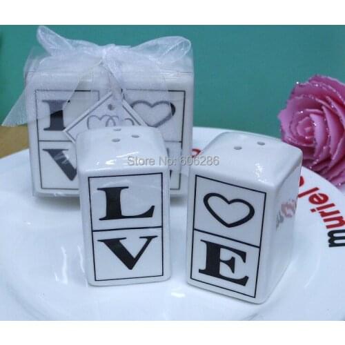 100pcs=50pairs/lot Wedding Souvenir for Guests Ceramic LOVE salt and pepper shaker lovers valentine day gift supplies