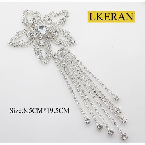 Fashion 1Pcs 8.5X19.5cm New Jellyfish-shape Rhinestone Applique Flowers Crystal Craft Embroidery DIY wedding dresses decoration