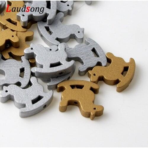 30Pcs Natural Hobbyhorse Pattern Wooden Beads For Jewelry Making DIY Bracelet Necklace Kids Pacifier Clip 23x25mm