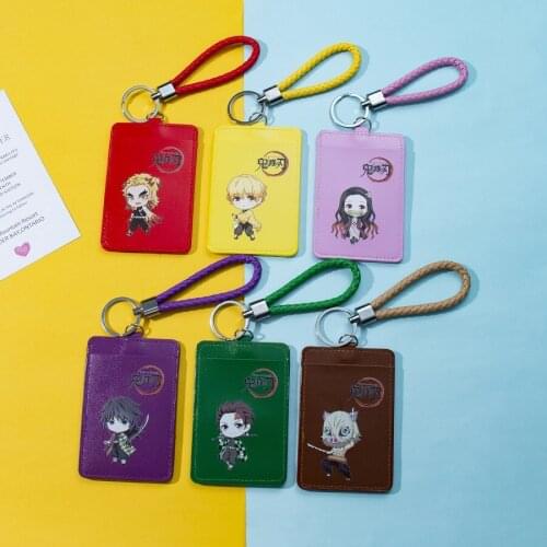 Anime Demon Slayer: Kimetsu no Yaiba kamado tanjiro kamado nezuko PU braided rope card cover pendant key ring toy gift