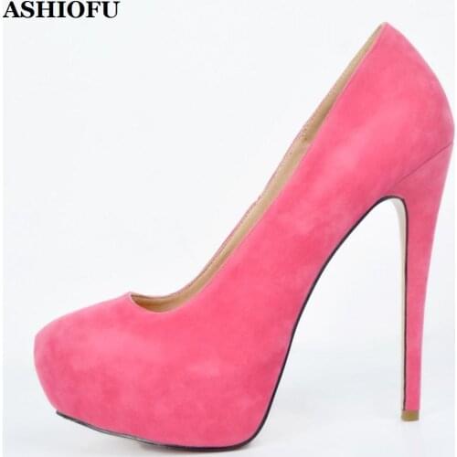 ASHIOFU Handmade Womens High Heel Pumps Kid-suede Wedding Party Dress Shoes Slip-on Platform Evening Fashion Court Shoes XD080