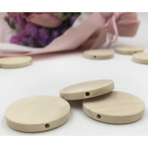 30pcs 30mm Natural Flat Wood Round beads unfinished DIY wood chips Circles Wood Discs Wooden Tags Labels