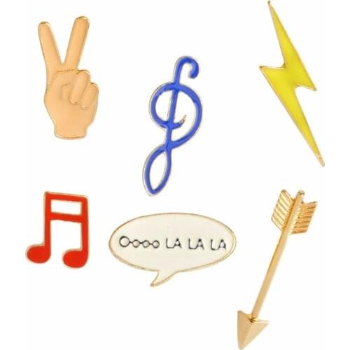 Fashion Enamel Brooch Jewelry Accessories Arrows Golden Lightning Music notation "Yay" Gesture Brooches Women Callor Pins