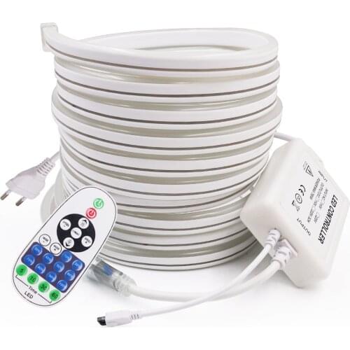 EU 220V Neon Light Strip + Dimmer Remote Outdoor Waterproof Neon Lamp Ribbon SMD2835 120Leds/M Flexible Dimmable Led Strip