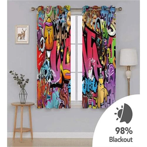 Europe and America street art graffiti 3D Blackout Curtain For Living room Bedroom Polyester Fabric Drapes 2 Panels With Hooks