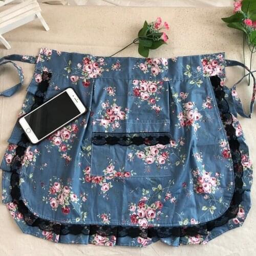 Korean style palace cotton sleeveless apron ladies home clean anti-fouling half-length apron baked lace-side apron