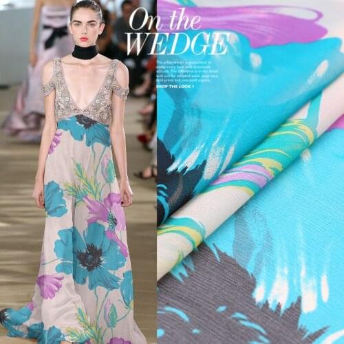 Blue Enchantress Thin Transparent Silk Silk Crinkle Georgette Dress Fabric Printing Mulberry Silk Clothing Silk Scarf Fabric