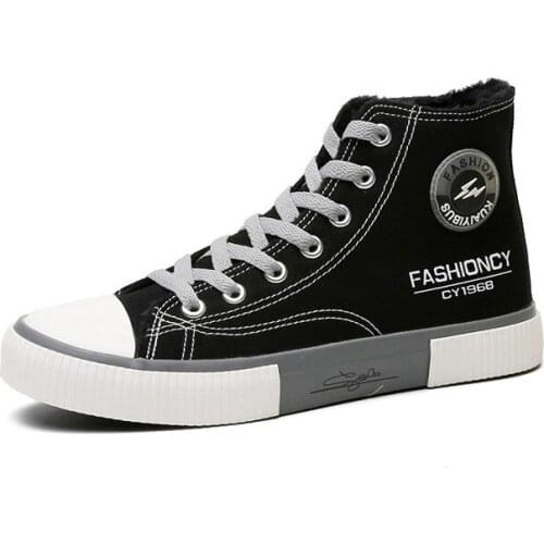 Winter Mens Canvas Shoes Casual High-top Sneakers Fashion Plush Men Tennis Canvas Sneaker Male Trainers Trend Skateboard Shoes