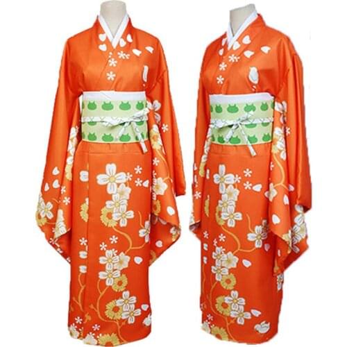 Saionji Hiyoko Kimono Game Danganronpa 2 Cosplay Costumes Orange Dress Sets Girls Hair Wigs For Women Halloween Party Clothes