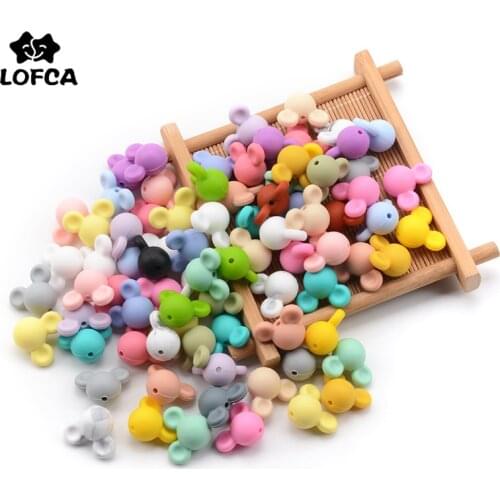 LOFCA 30pcs silicone teething Mouse Beads Baby Teether beads Food Grade Silicone Beads BPA Free DIY Necklace Pendant Making