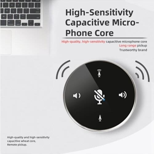 Conference Microphone USB Omni-direction Audio Pickup Speakerphone Touch-Sensor Buttons to Mute/Volume for Streaming