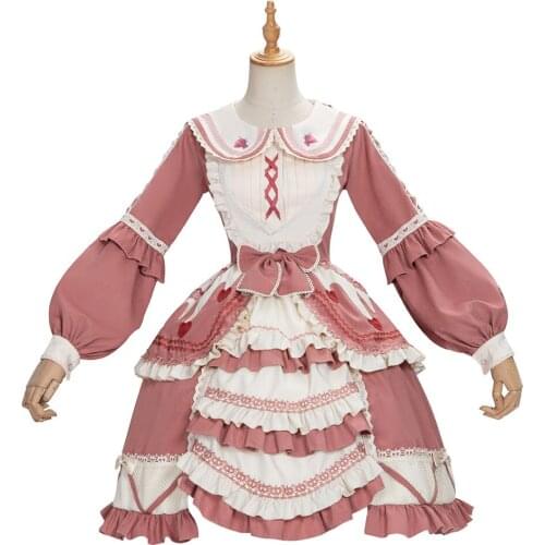 Sweet Pink Lolita One Piece Dress Lace Up Layered Ruffles and Bow Lolita Dresses